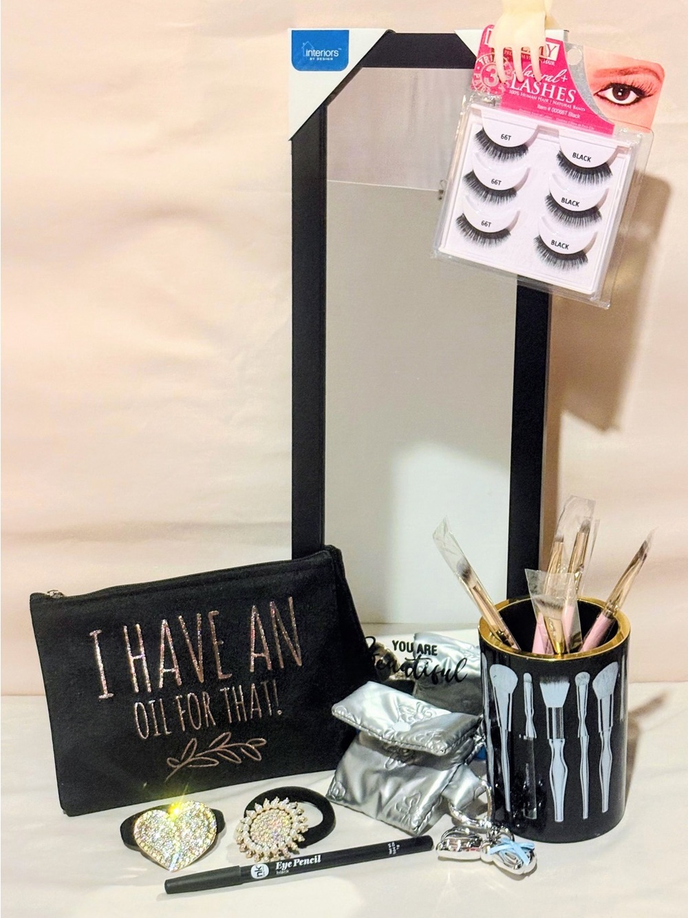 Makeup Brush Holder & “You Are Beautiful” Mirror Set
